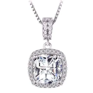 Reina 3CT Cushion Cut Halo CZ Pendant Necklace