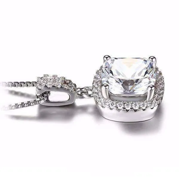Reina 3CT Cushion Cut Halo CZ Pendant Necklace