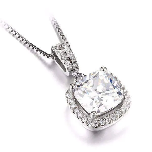 Reina 3CT Cushion Cut Halo CZ Pendant Necklace