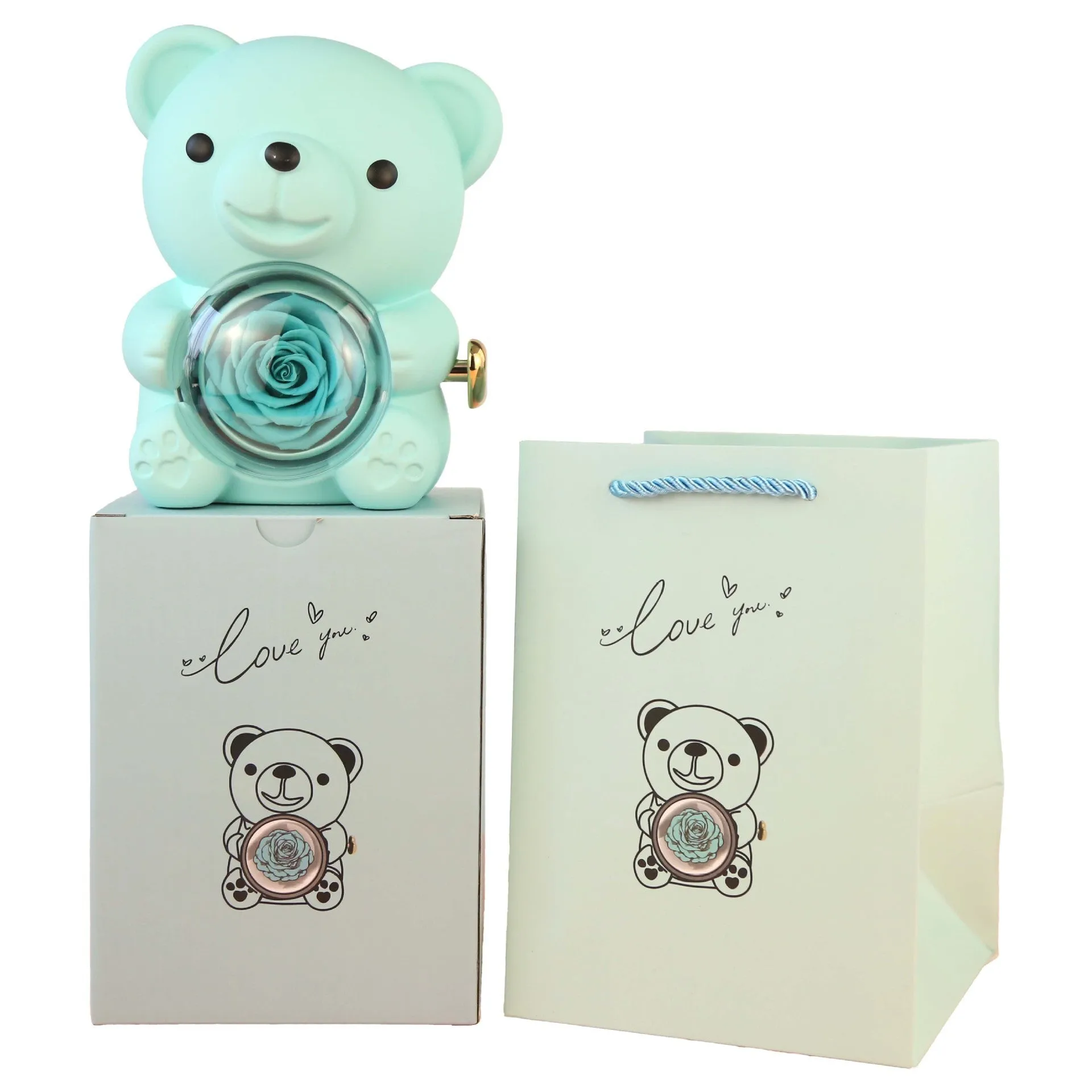 Romantic Eternal Rose Teddy Bear Jewelry Box with Necklace - Perfect Gift for Her