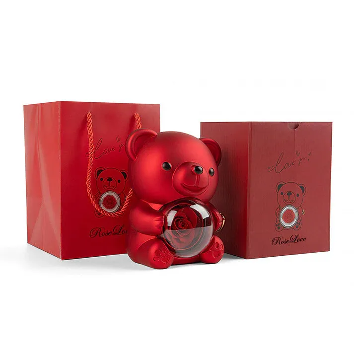 Romantic Eternal Rose Teddy Bear Jewelry Box with Necklace - Perfect Gift for Her