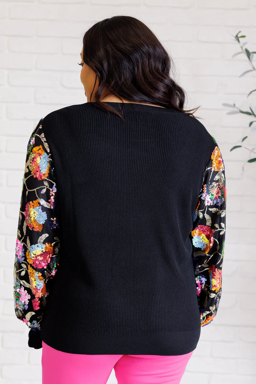 She is the Party Floral Sequins Mesh Sleeve Top - 11/19