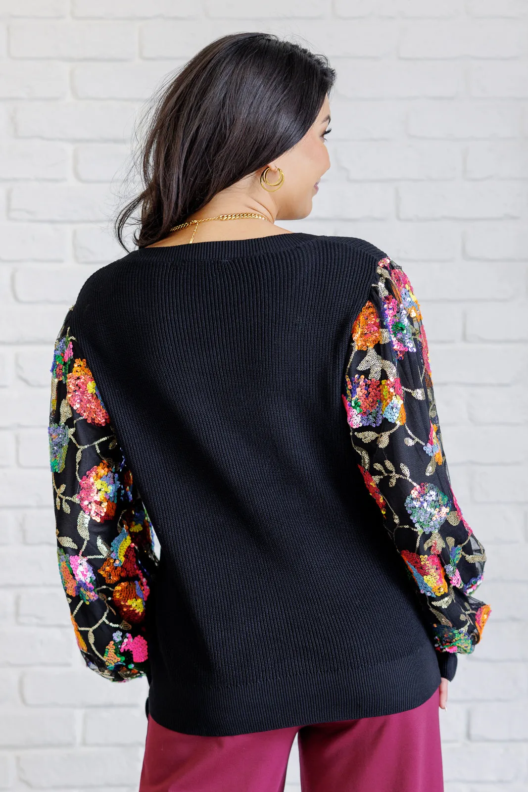 She is the Party Floral Sequins Mesh Sleeve Top - 11/19