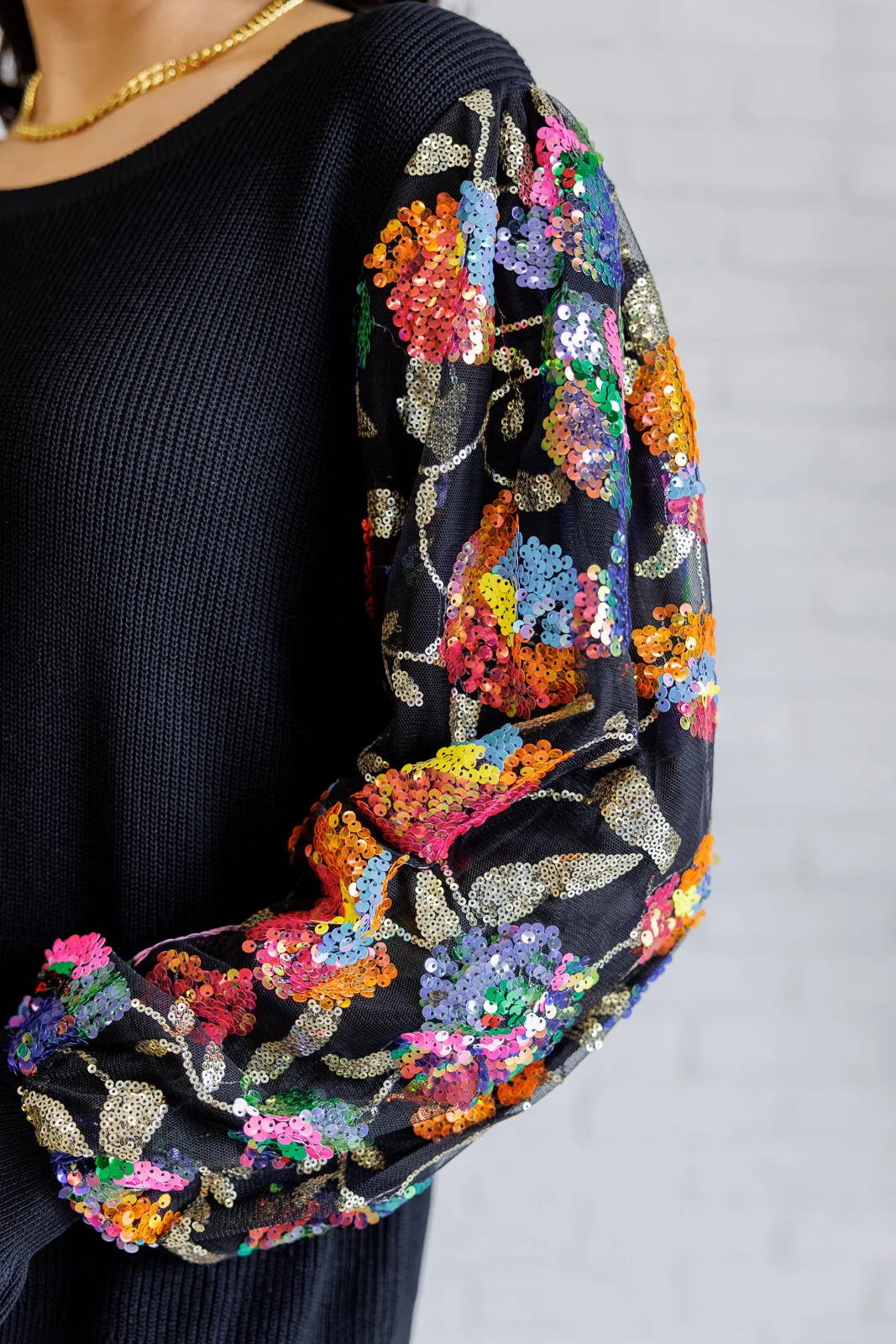 She is the Party Floral Sequins Mesh Sleeve Top - 11/19