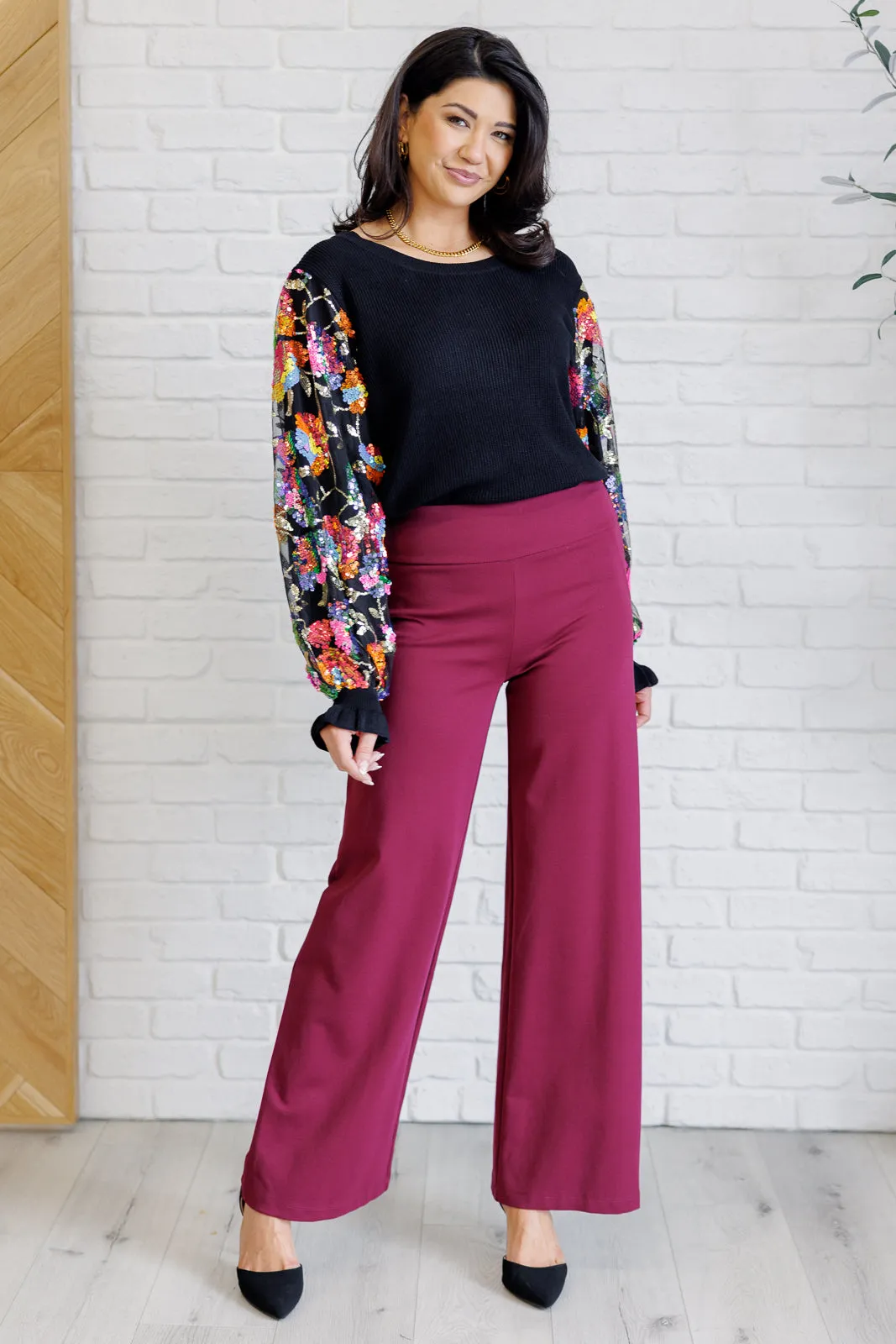 She is the Party Floral Sequins Mesh Sleeve Top - 11/19