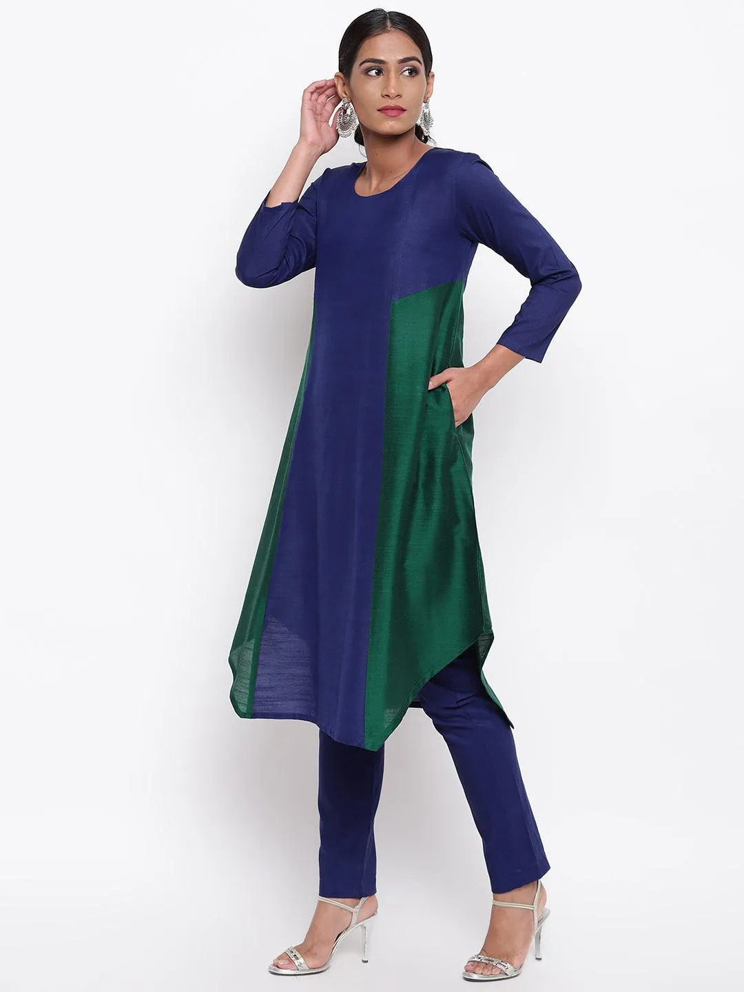 Silk Blend Panelled Kurta-Pant