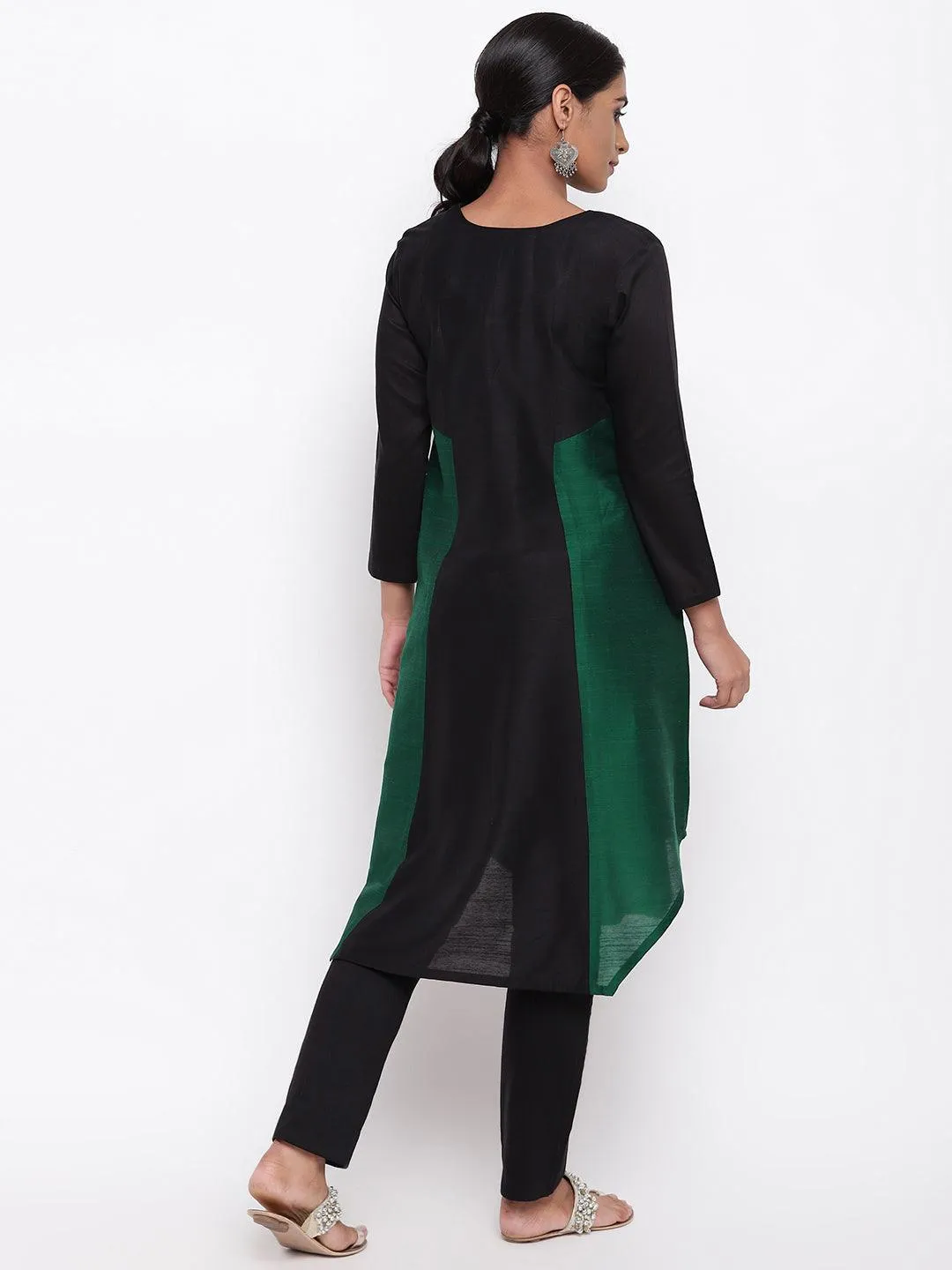 Silk Blend Panelled Kurta-Pant
