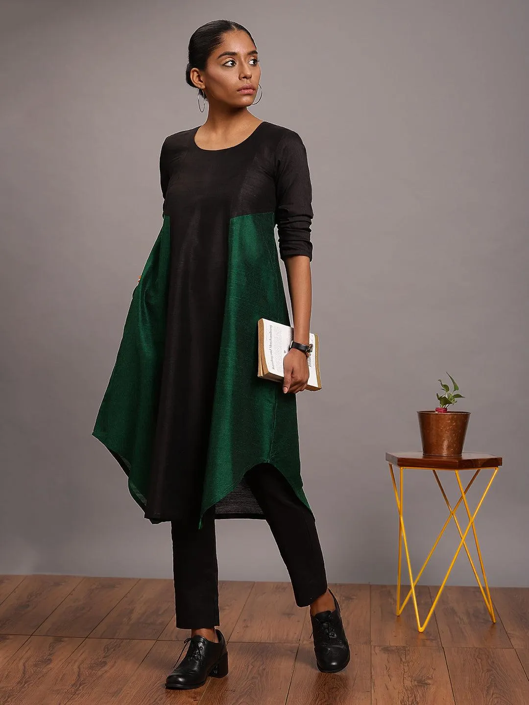 Silk Blend Panelled Kurta-Pant