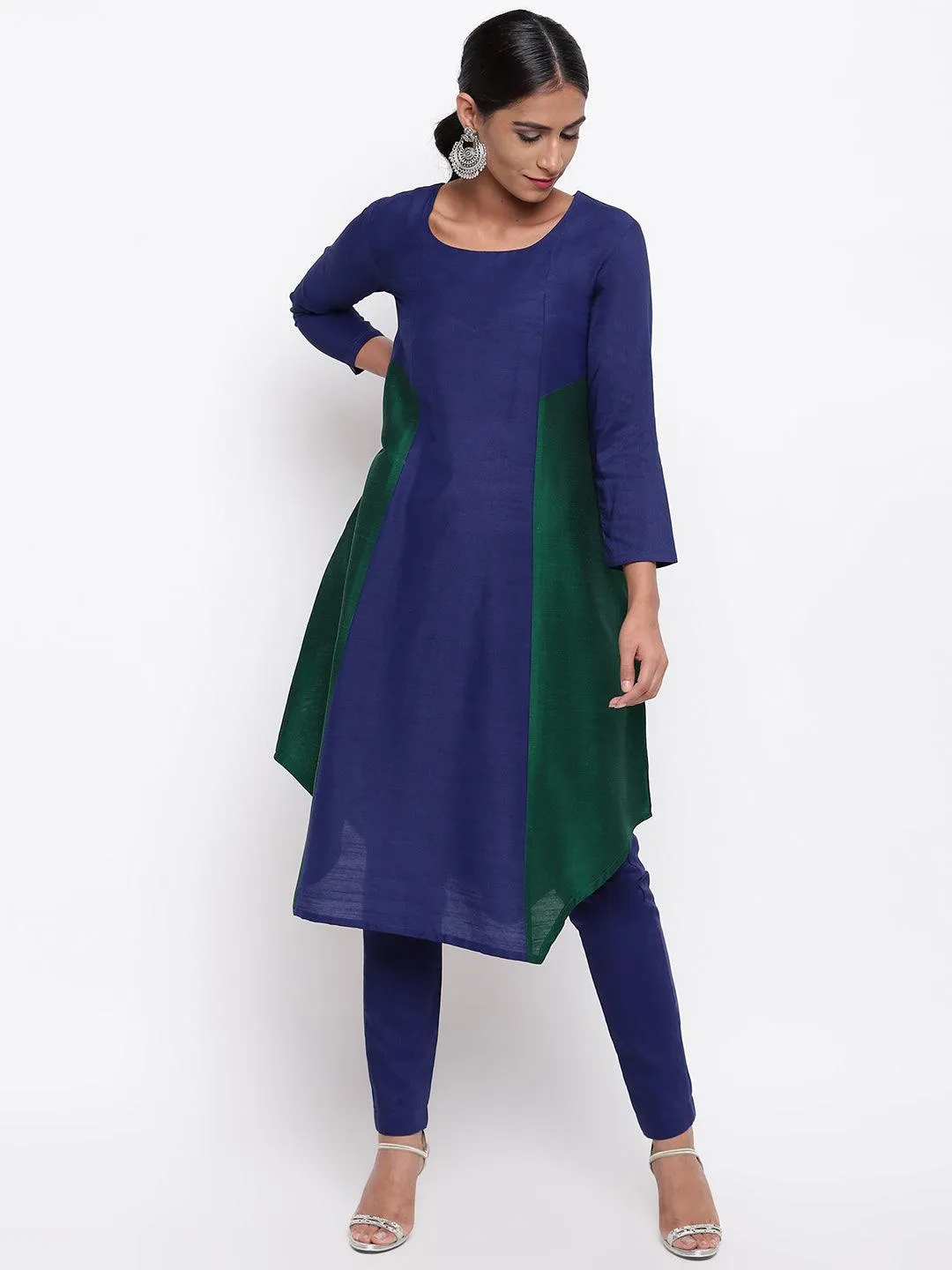 Silk Blend Panelled Kurta-Pant