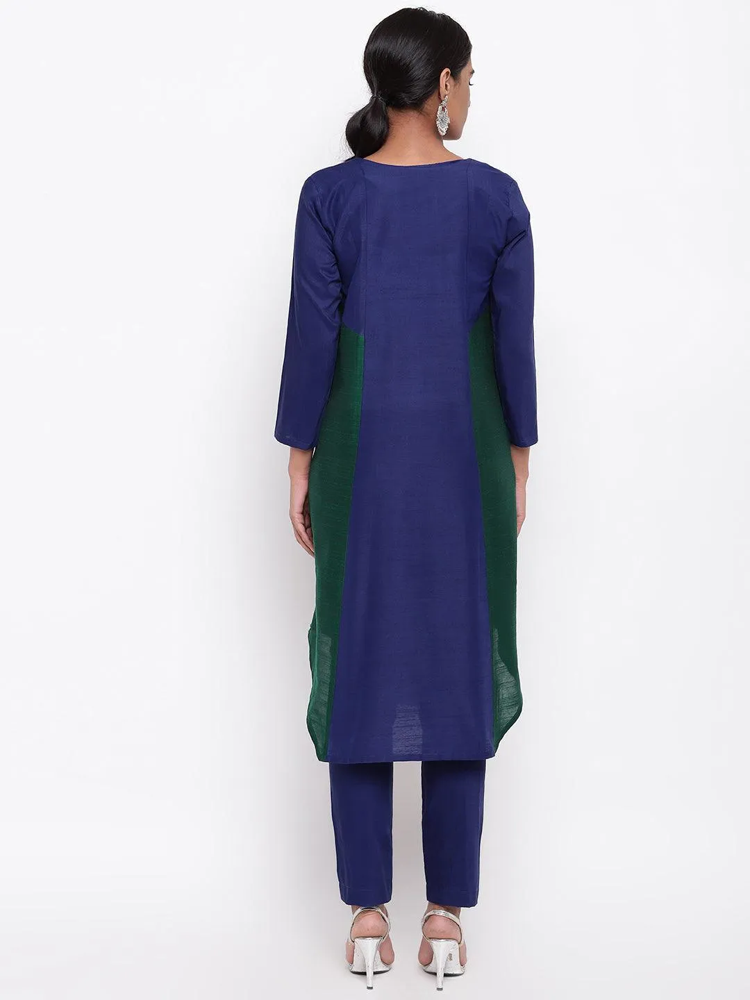 Silk Blend Panelled Kurta-Pant