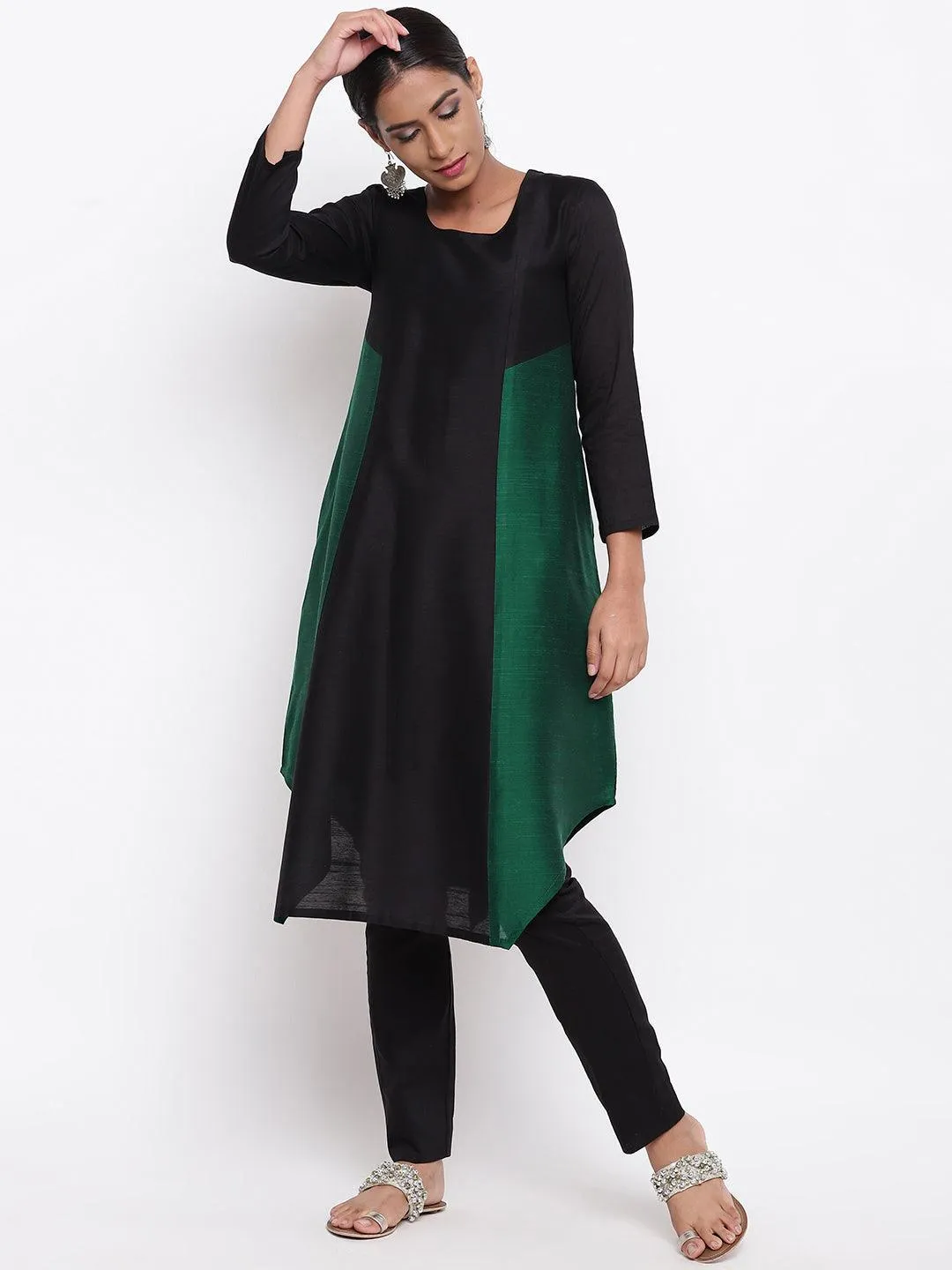 Silk Blend Panelled Kurta-Pant