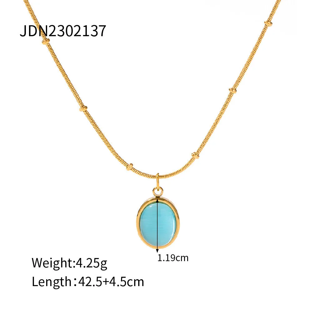 SISSLIA 2024 New Stainless Steel Blue Cat's Eye Square Niche Design High Fashion Necklace for Women