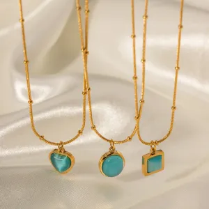 SISSLIA 2024 New Stainless Steel Blue Cat's Eye Square Niche Design High Fashion Necklace for Women