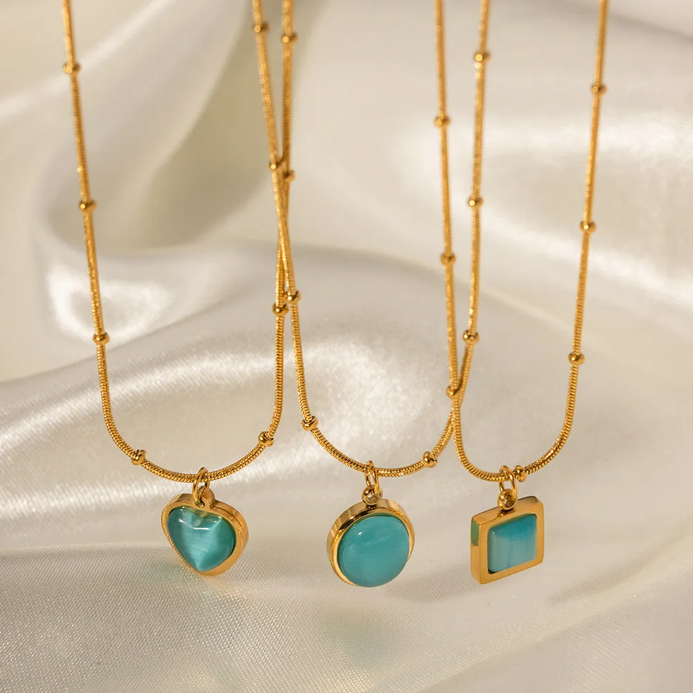 SISSLIA 2024 New Stainless Steel Blue Cat's Eye Square Niche Design High Fashion Necklace for Women