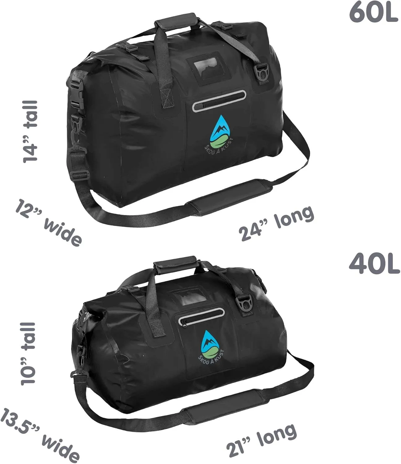Skog  Kust Duffelsak Heavy Duty Waterproof Duffel - Gear Bag for Sports, Travel, & More - 60L Black