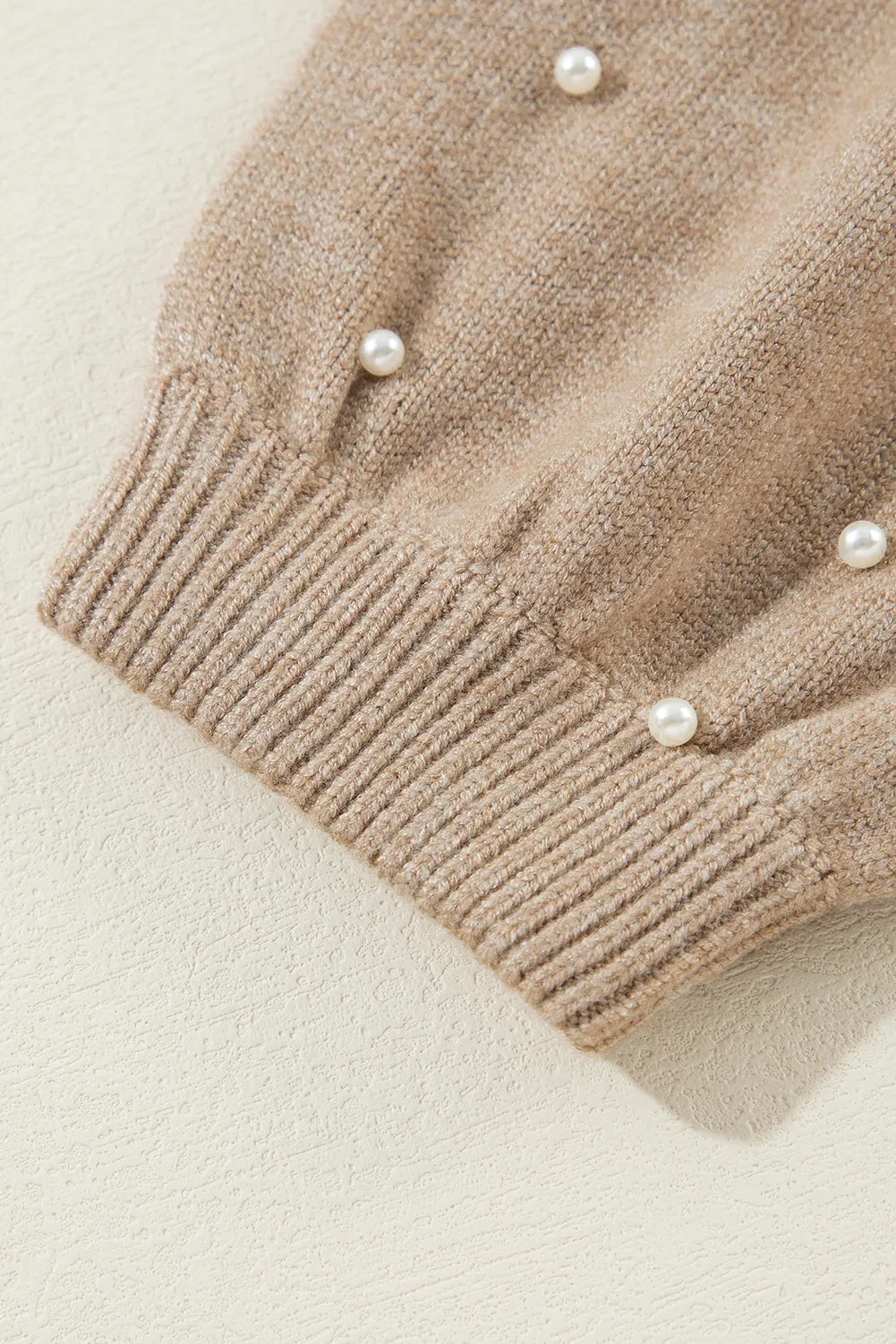 Smoke Gray Pearled Drop Shoulder Round Neck Sweater