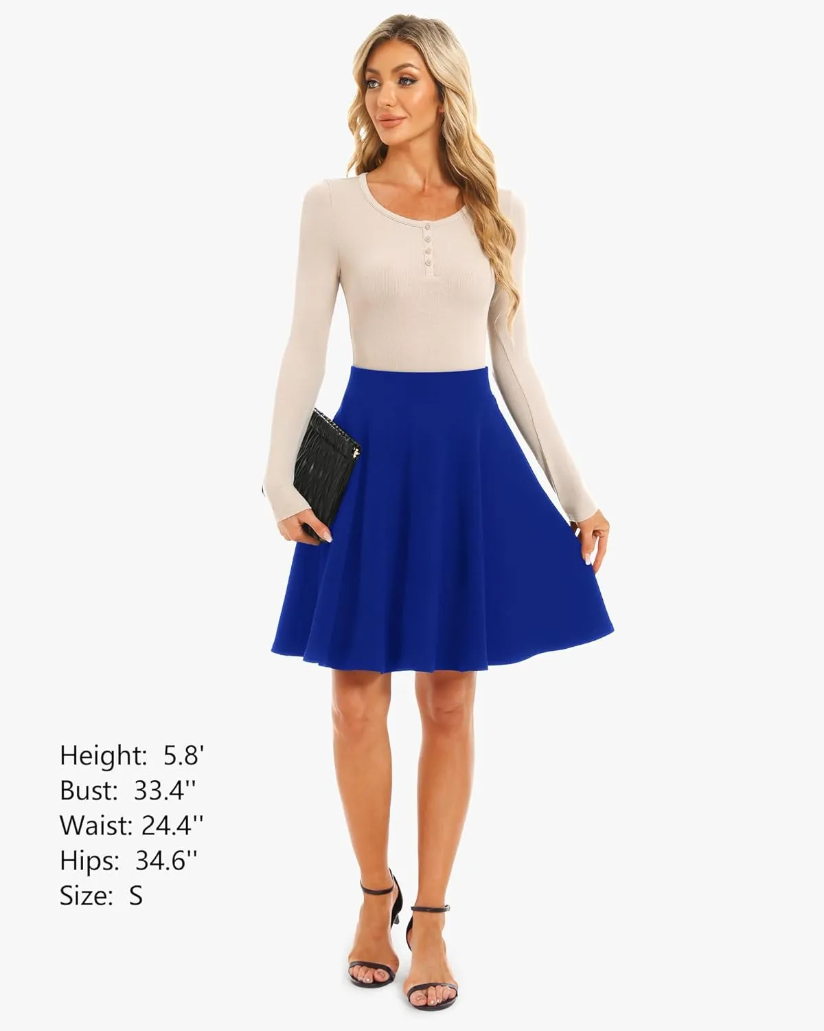 Stelle Women's 20" Knee Length Skirts with Pockets Casual Basic Midi Skirt Stretchy A-Line Skater Flared Pleated