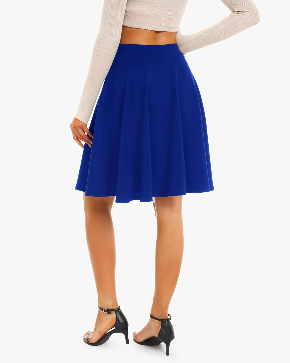 Stelle Women's 20" Knee Length Skirts with Pockets Casual Basic Midi Skirt Stretchy A-Line Skater Flared Pleated