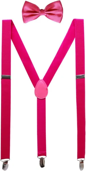 uxcell Men's Adjustable Elastic Strap Pre-Tied Bowties Y Back Suspenders And Bow Tie Set