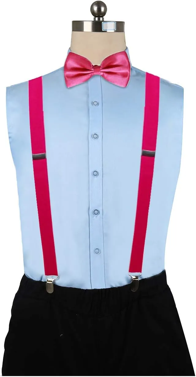 uxcell Men's Adjustable Elastic Strap Pre-Tied Bowties Y Back Suspenders And Bow Tie Set