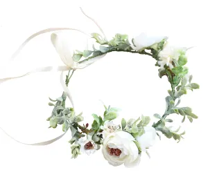 Vivivalue Boho Flower Crown Flower Garland Headband Hair Wreath Floral Headpiece Halo with Ribbon Wedding Party Photos Festival White
