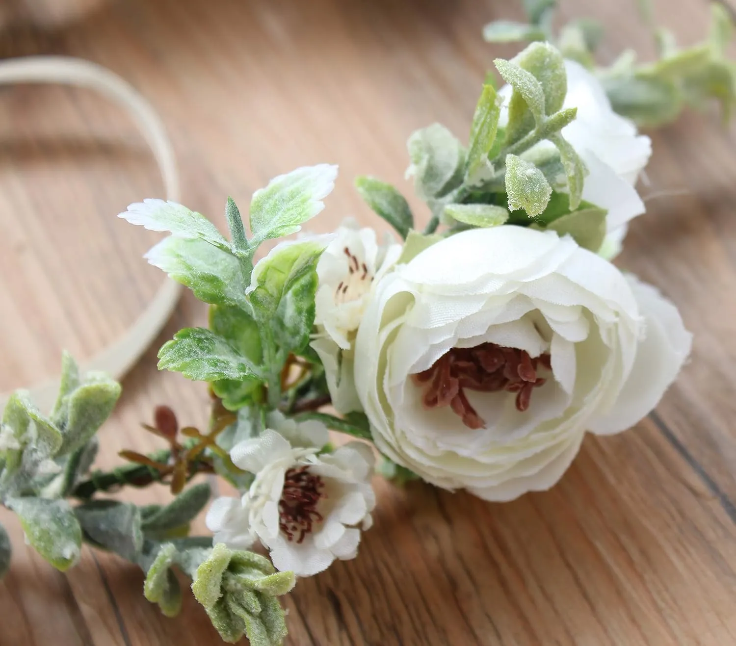 Vivivalue Boho Flower Crown Flower Garland Headband Hair Wreath Floral Headpiece Halo with Ribbon Wedding Party Photos Festival White