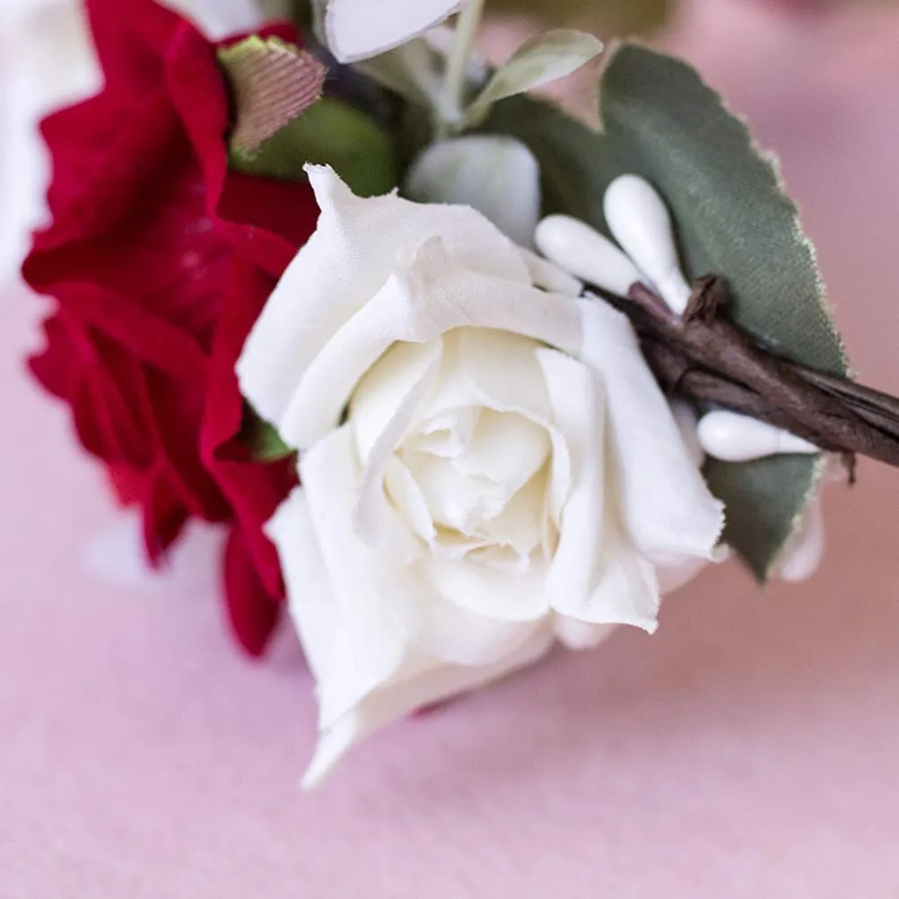 Vivivalue Boho Flower Crown Rose Flower Headband Hair Wreath Floral Headpiece Halo with Ribbon Wedding Party Photos Festival Red and White