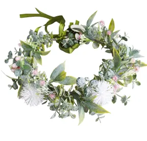 Vivivalue Boho Flower Headband Women Flower Crown Hair Wreath Floral Headpiece Halo with Ribbon Wedding Party White
