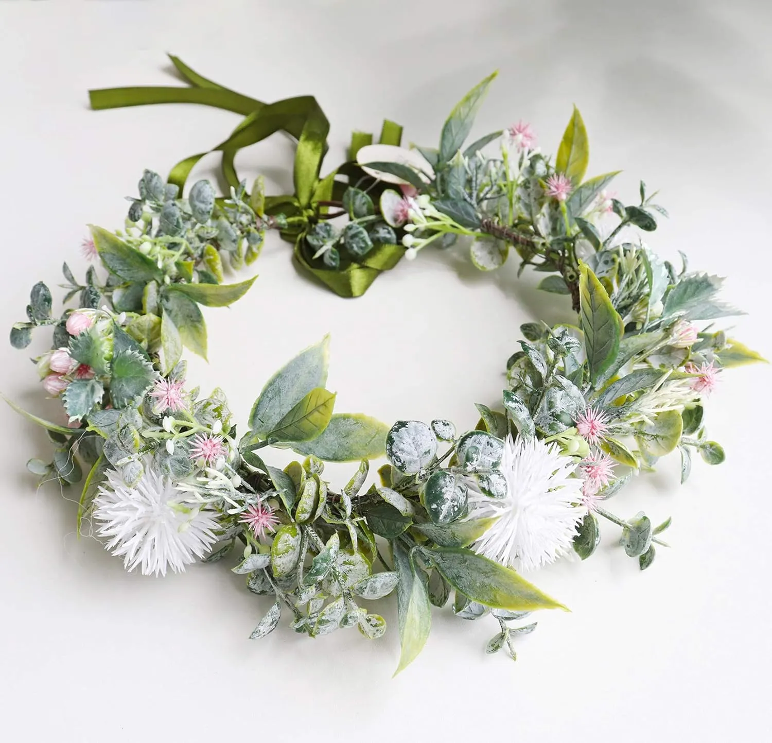 Vivivalue Boho Flower Headband Women Flower Crown Hair Wreath Floral Headpiece Halo with Ribbon Wedding Party White