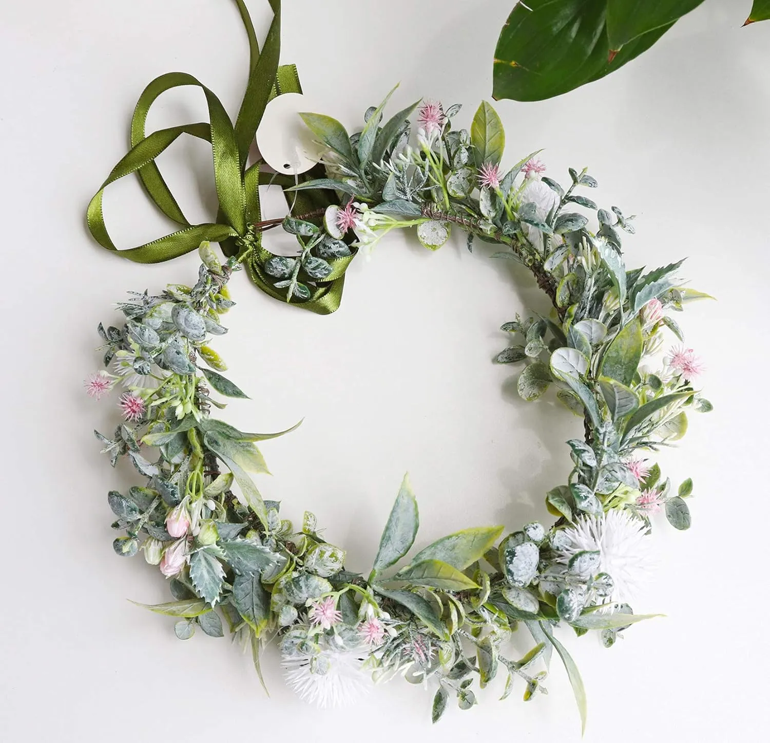 Vivivalue Boho Flower Headband Women Flower Crown Hair Wreath Floral Headpiece Halo with Ribbon Wedding Party White