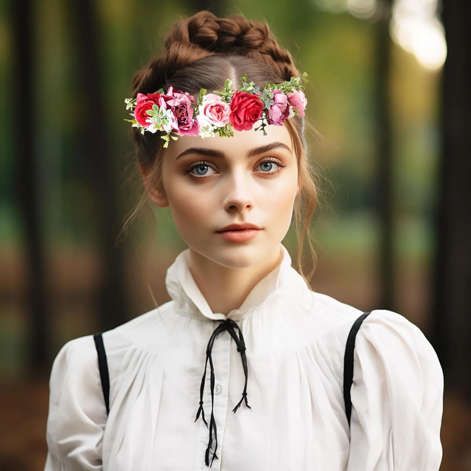 Vivivalue Fairy Flower Crown Floral Headband Even Headpiece Woodland Forest Elf Circlet for Women Girls Wedding Bridal Halloween Cosplay Photo Shoot Accessory Red