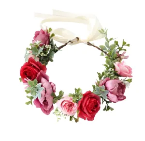 Vivivalue Fairy Flower Crown Floral Headband Even Headpiece Woodland Forest Elf Circlet for Women Girls Wedding Bridal Halloween Cosplay Photo Shoot Accessory Red
