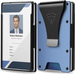 Wallet for Men with Transparent ID Card Holder - Slim Mens Wallet with RFID Blocking Technology - 15 Card Holder Capacity - Metal Money Clip for Bill Holder - Box Packaged - Gift for Him(Blue)