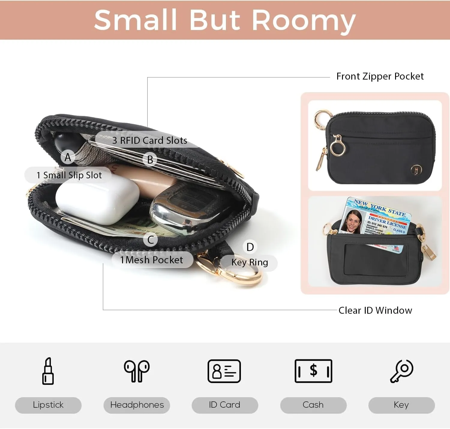 Wristlet Keychain Wallets for Women RFID Blocking Credit Card Holder Small Zipper Coin Purse Change Pouch with ID Window and Detachable Wrist Strap Green