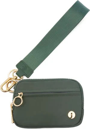 Wristlet Keychain Wallets for Women RFID Blocking Credit Card Holder Small Zipper Coin Purse Change Pouch with ID Window and Detachable Wrist Strap Green