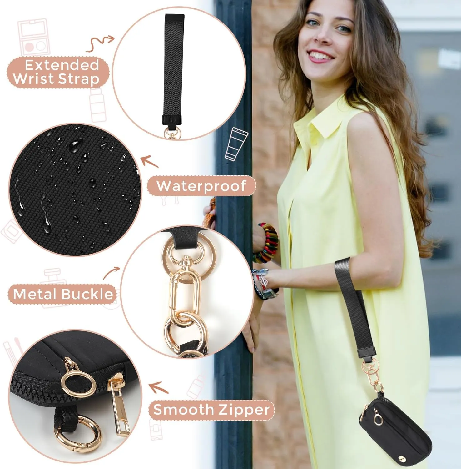 Wristlet Keychain Wallets for Women RFID Blocking Credit Card Holder Small Zipper Coin Purse Change Pouch with ID Window and Detachable Wrist Strap Green
