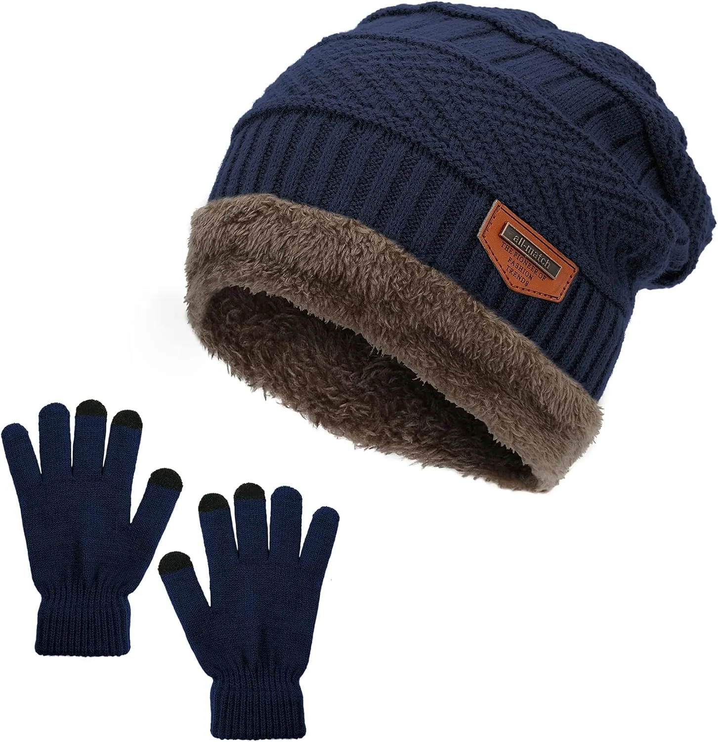 Zando Beanie Hats Fleece Neck Warmer Set Thick Fleece Lined Touch Screen Gloves Winter Hats Men Women