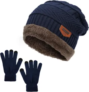 Zando Beanie Hats Fleece Neck Warmer Set Thick Fleece Lined Touch Screen Gloves Winter Hats Men Women
