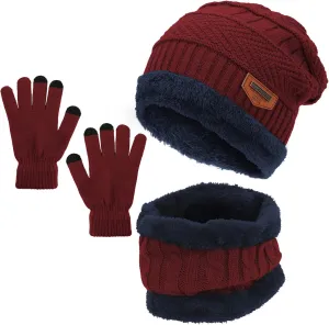 Zando Beanie Hats Fleece Neck Warmer Set Thick Fleece Lined Touch Screen Gloves Winter Hats Men Women